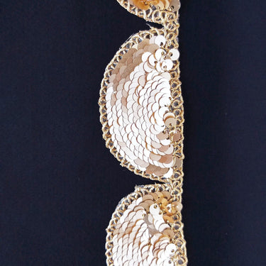 Gold Scallop Trim Embroidered With Beaded Gold Sequins, Approx. 35mm Wide - 210119L451